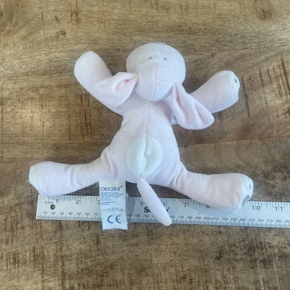 OBAIBI France Doudou Dog Puppy Pink White Lovey  SOFT TOY